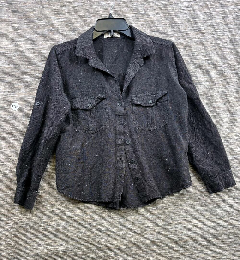 Cloth & Stone Women White Speckles On Black Button Up Shirt Womens Sz M Cropped
